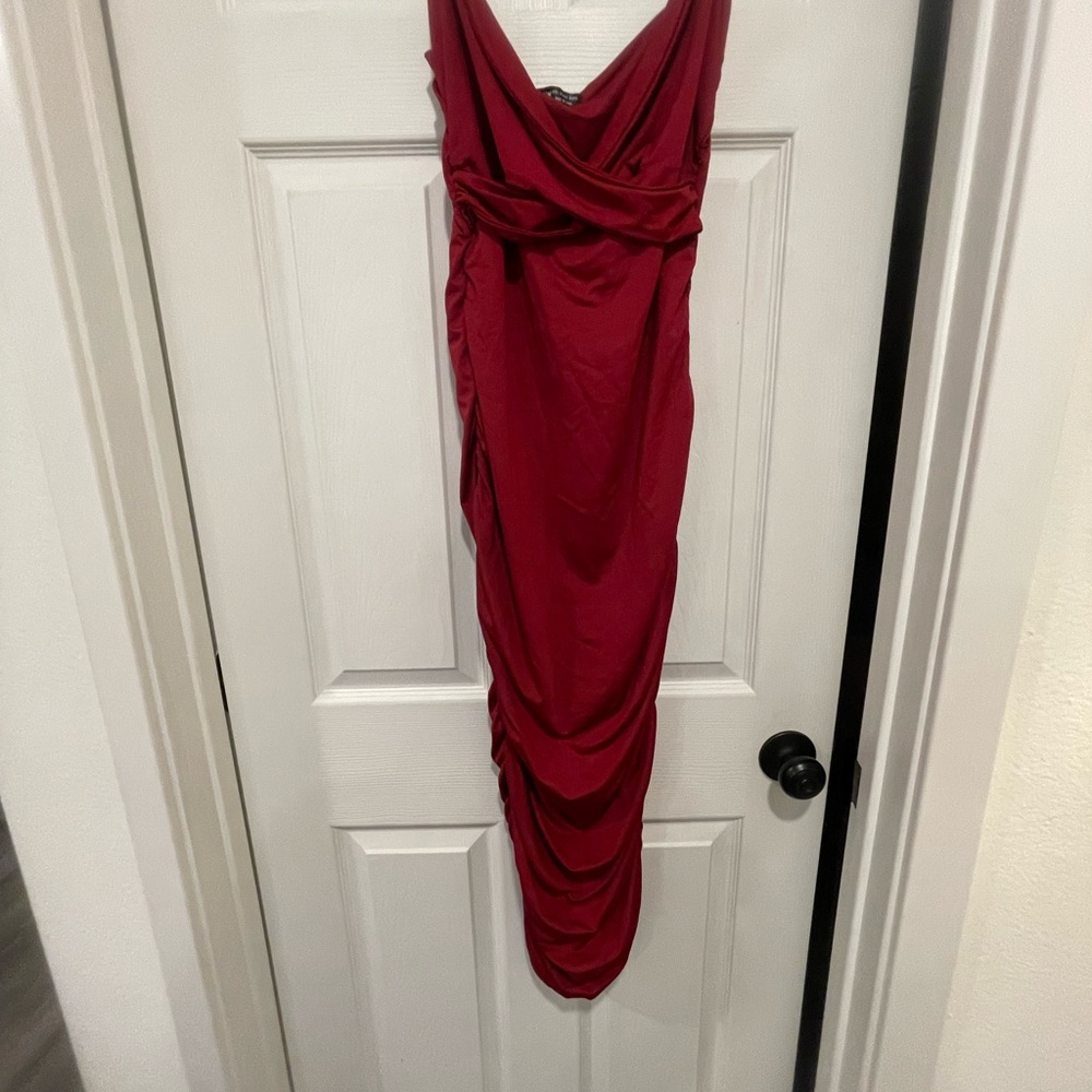 Elegant Burgundy Red Rouched Dress